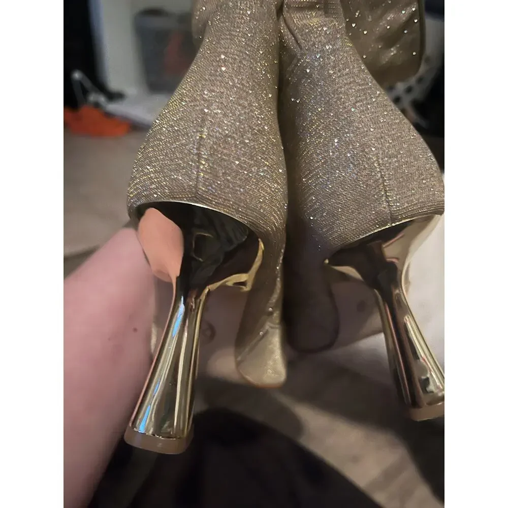 Michael Kors Clara Glitter Chain-Mesh Ankle Boots Gold Size 7.5